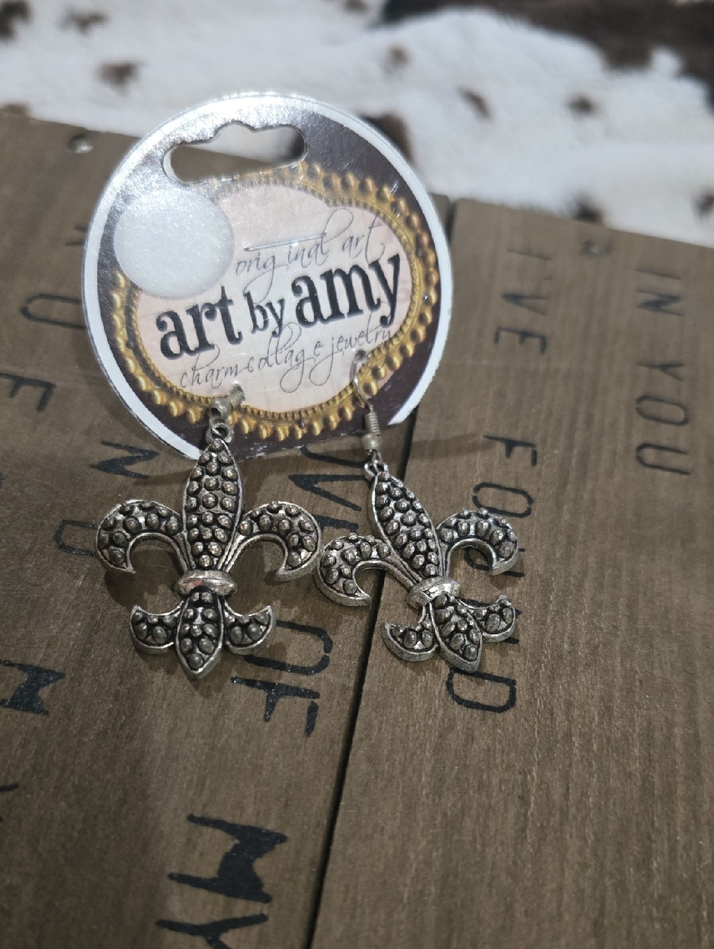art by amy Silver Fleur-de-Lis Drop Earrings